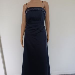 ALEXIA Sparkly Satin JEWELED Navy Formsl Gown Spagetti Straps Size 10